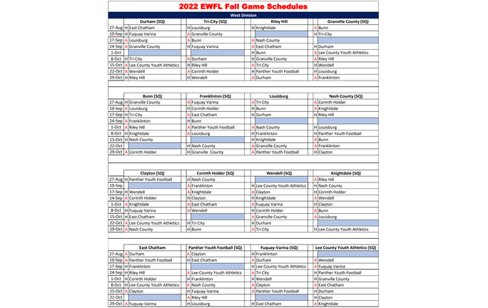 EWFL 2022 Season Schedule